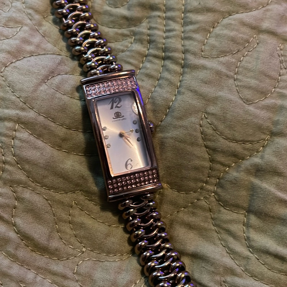 Jennifer Lopez/JLo:Stainless Steel Metallic Rose Gold Watch w/ Pink Crystal Face